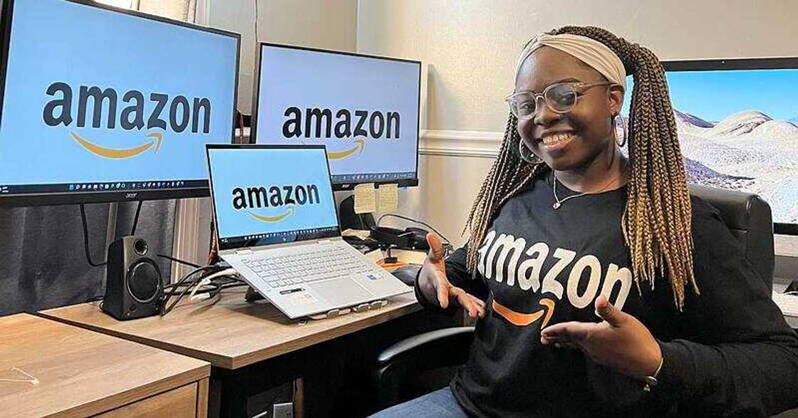 Lady gets job, Amazon, tech giant