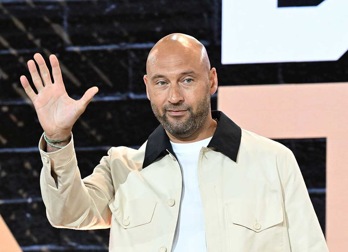 Derek Jeter appears on stage at an event