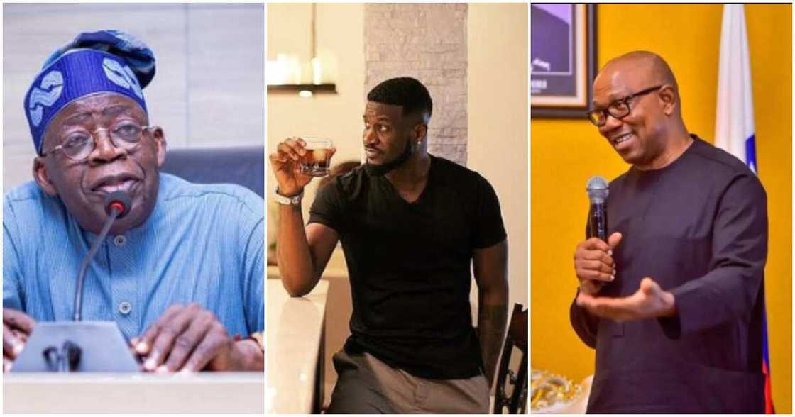Photos of Bola Ahmed Tinubu, Peter Okoye and Peter Obi Photos of Bola Ahmed Tinubu, Peter Okoye and Peter Obi