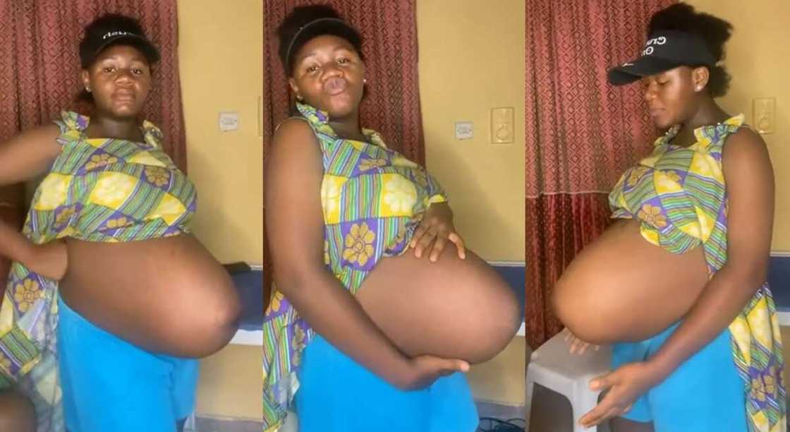 Photos of a pregnant woman with long baby bump. Photos of a pregnant woman with long baby bump.