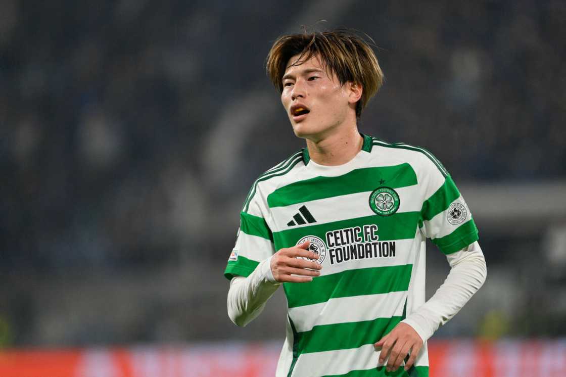Kyōgo Furuhashi of Celtic FC reacts on the field Kyōgo Furuhashi of Celtic FC reacts on the field