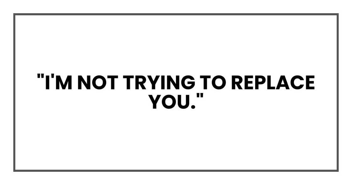 "I'm not trying to replace you." "I'm not trying to replace you."