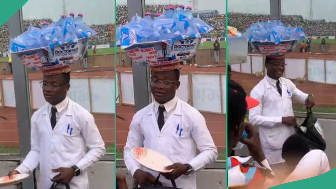 Man dresses like doctor to sell water. Man dresses like doctor to sell water.