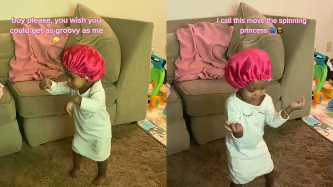 Little girl dances and spins with joy Little girl dances and spins with joy