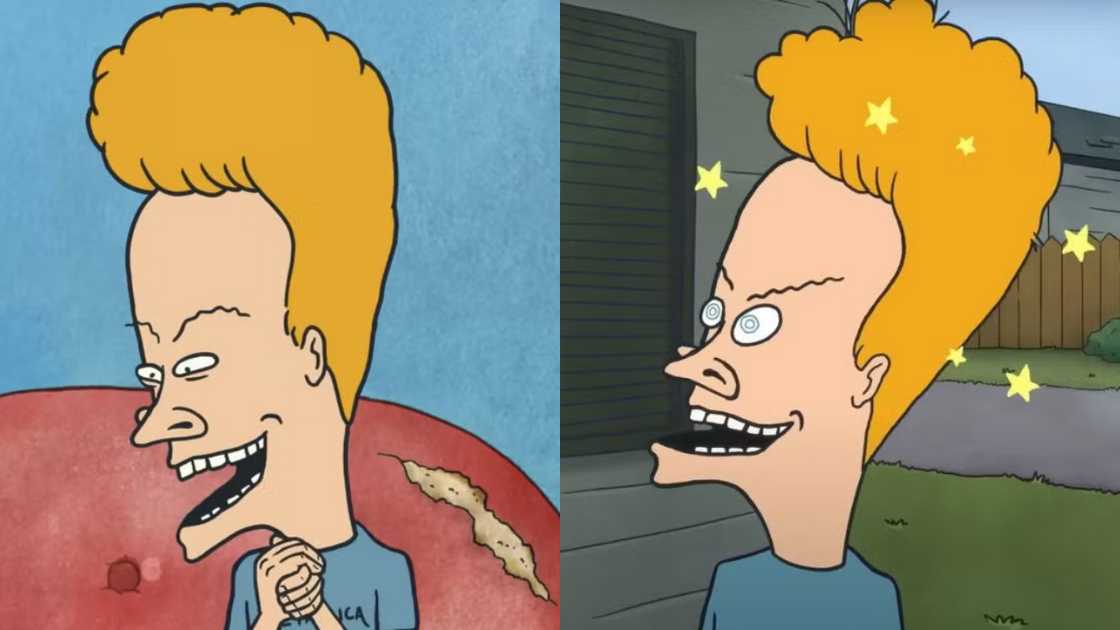 Beavis holding his hands together and seeing stars in the air Beavis holding his hands together and seeing stars in the air
