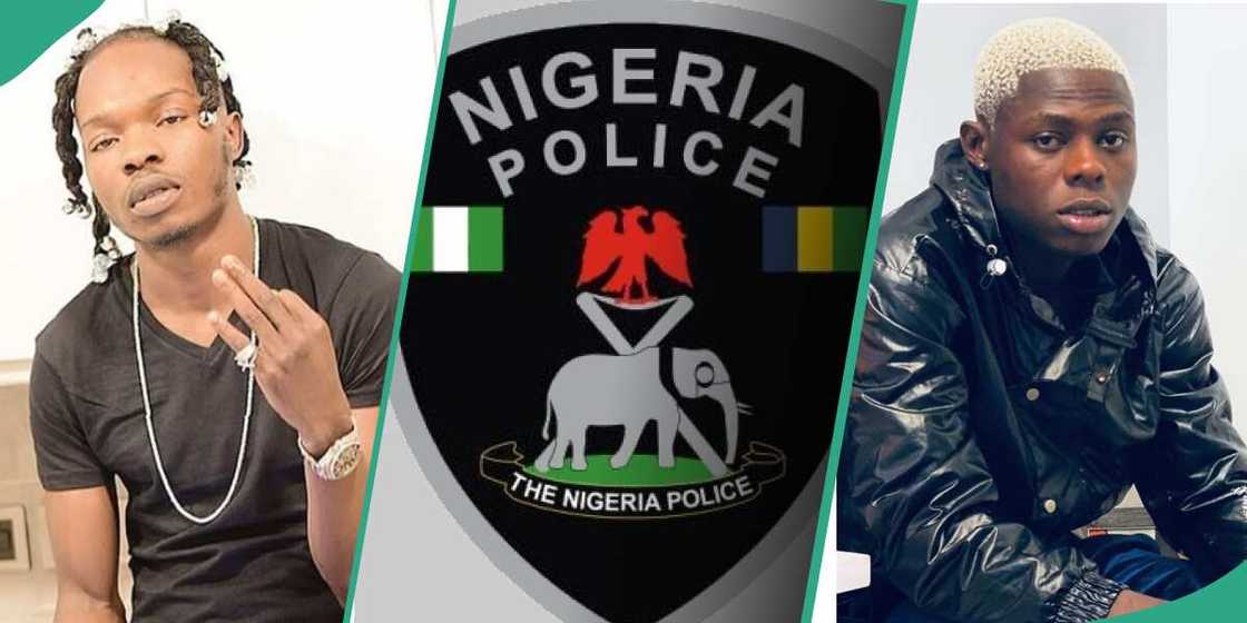 Naira Marley detained over Mohbad's death, Nigerian police logo Naira Marley detained over Mohbad's death, Nigerian police logo
