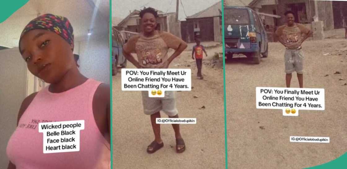 Nigerian lady amused to see height of male friend she had been chatting with online Nigerian lady amused to see height of male friend she had been chatting with online