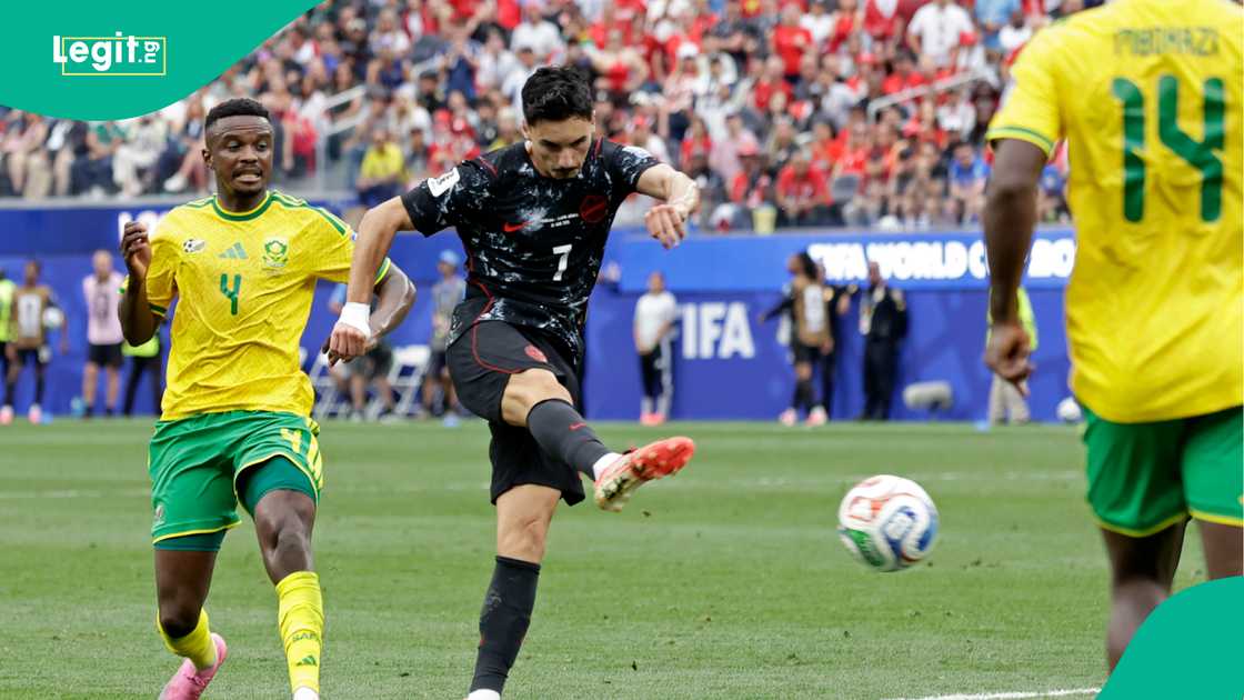 Stephen Eustaquio of Canada scores the only goal to make it 0-1 against South Africa. Photo by Eric Verhoeven