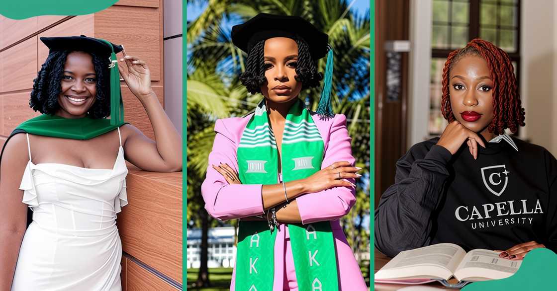 Graduation girls in short bobbed dreadlocks. Graduation girls in short bobbed dreadlocks.