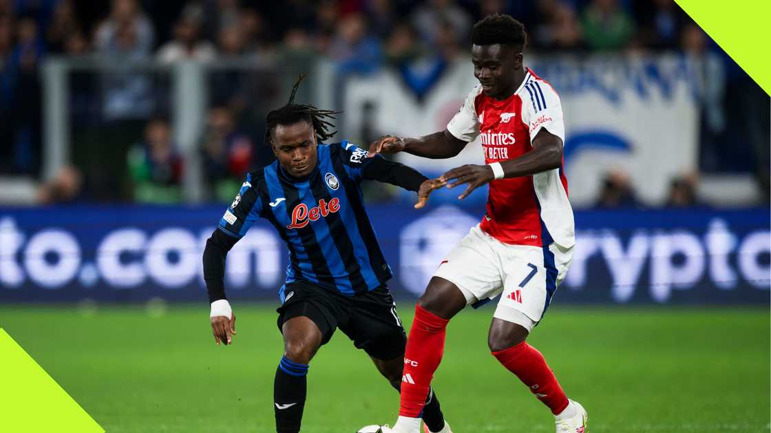 Ademola Lookman, Bukayo Saka, Atalanta, Arsenal, Gewiss Stadium, Bergamo, Italy, UEFA Champions League.