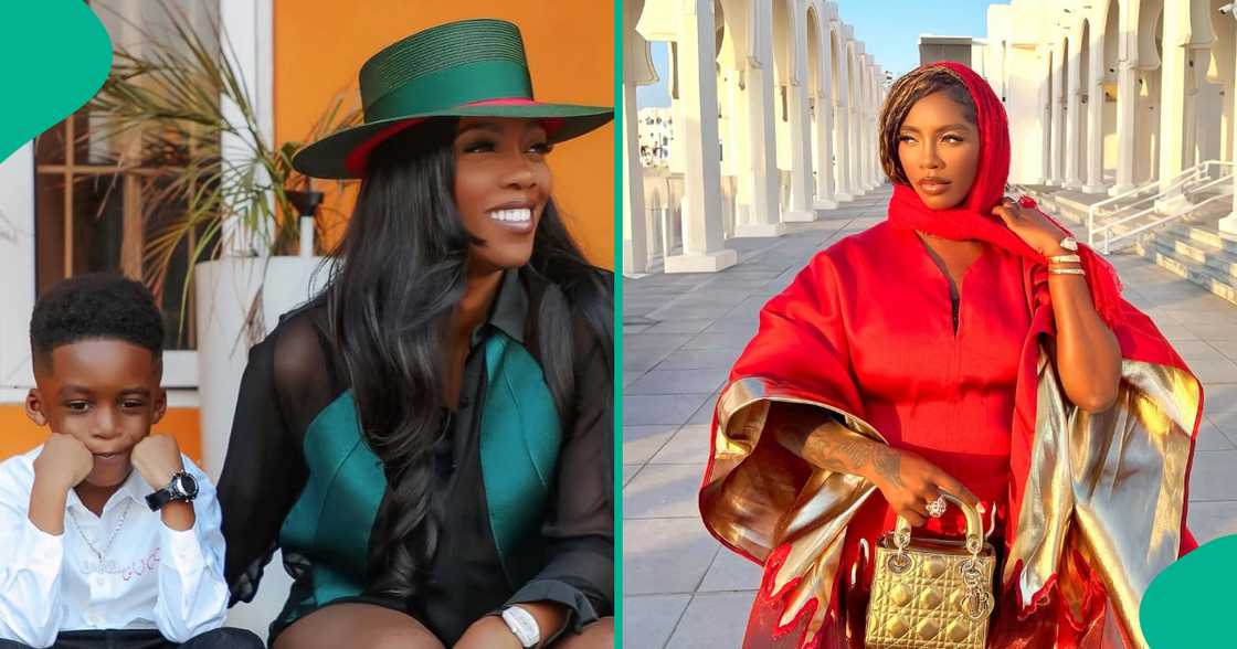 Nigerian singer Tiwa Savage and son's conversation about wastage surfaces online. Nigerian singer Tiwa Savage and son's conversation about wastage surfaces online.