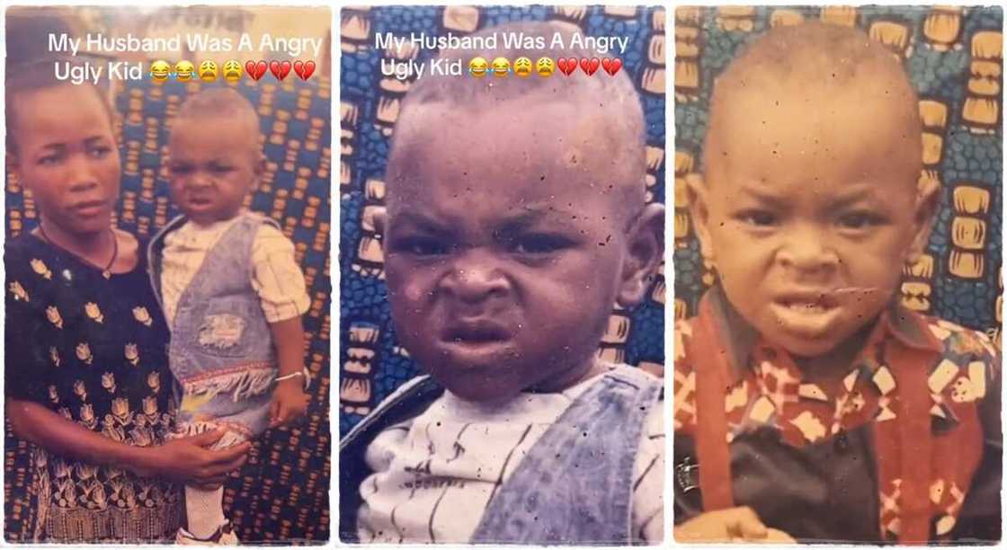Lady finds her husband's childhood photo. Lady finds her husband's childhood photo.