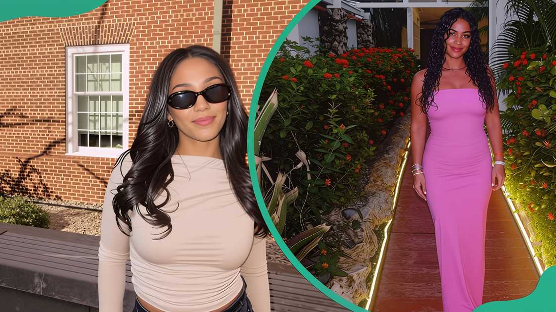 Antonia Gorgia wearing black sunglasses (L). Antonia Gorgia posing in a pavement surrounded with flowers (R). Antonia Gorgia wearing black sunglasses (L). Antonia Gorgia posing in a pavement surrounded with flowers (R).