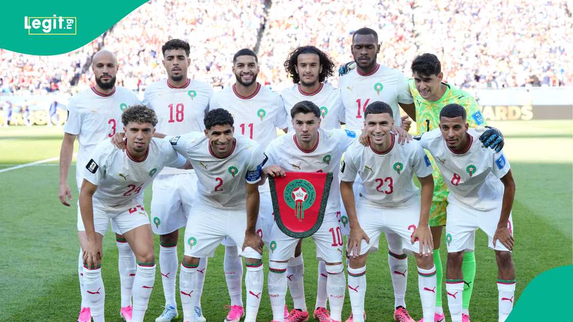 Morocco pose for a team photo ahead of the FIFA World Cup Group C match against Scotland. Photo by Nick Potts Morocco pose for a team photo ahead of the FIFA World Cup Group C match against Scotland. Photo by Nick Potts