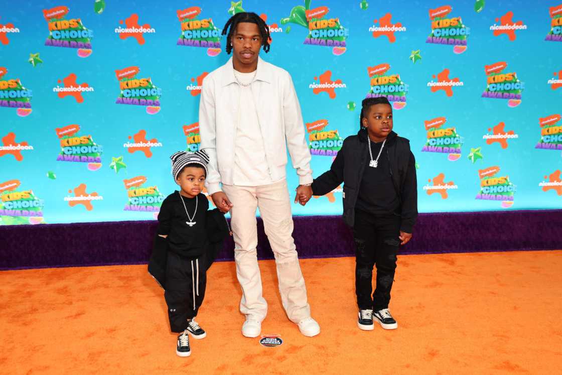 From (L-R) Loyal Jones, Lil Baby, and Jason Jones attend the 2023 Nickelodeon Kids' Choice Awards