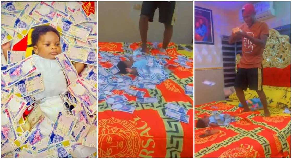 Photos of a Nigerian baby boy laid upon N500 notes. Photos of a Nigerian baby boy laid upon N500 notes.