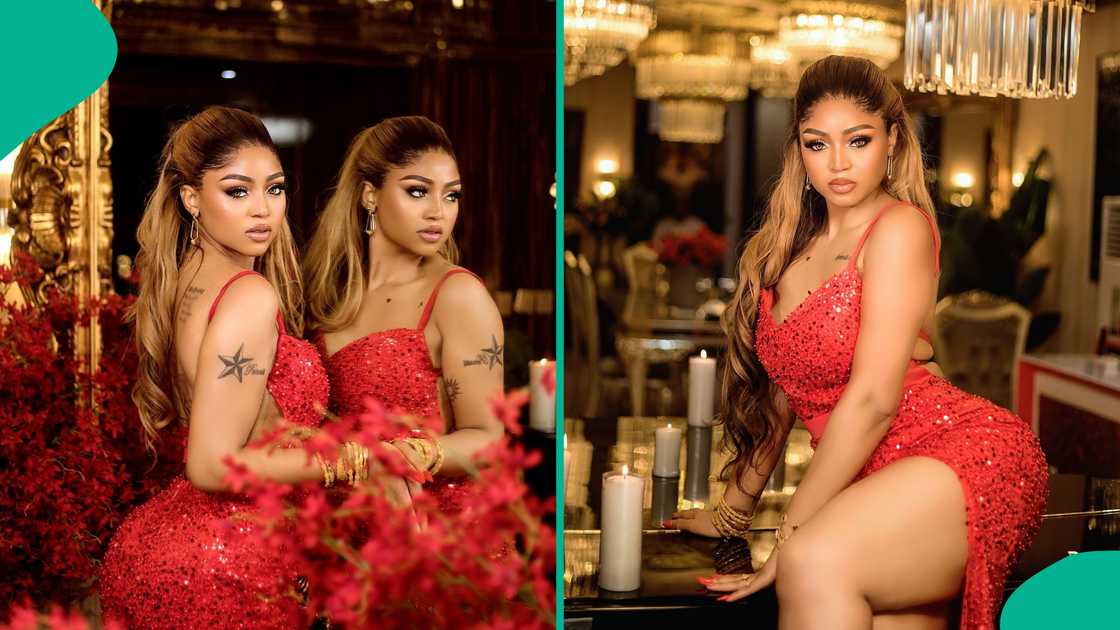 Nigerian actress Regina Daniels dons red attire