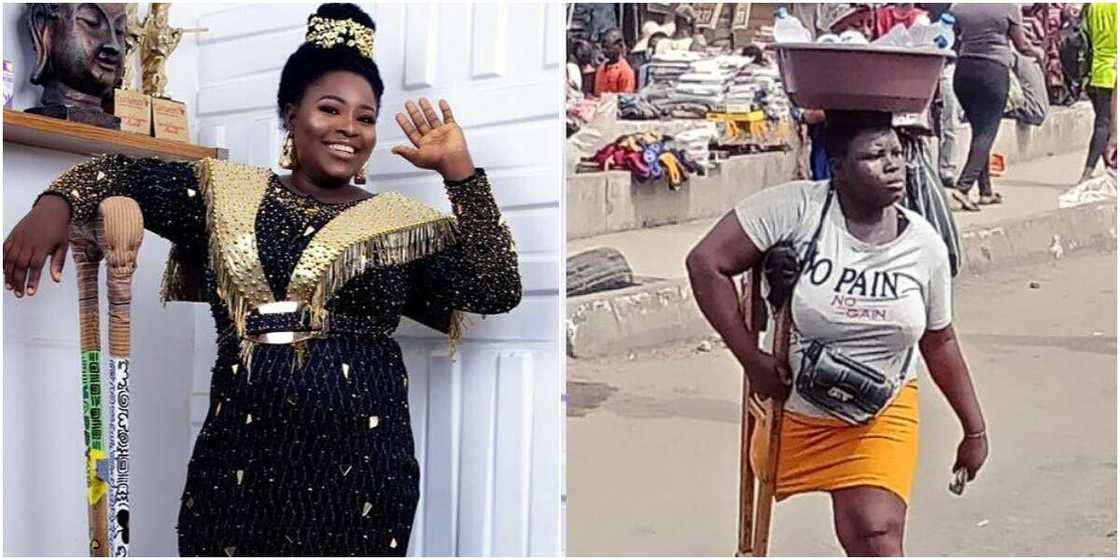 Amputee woman selling water Amputee woman selling water