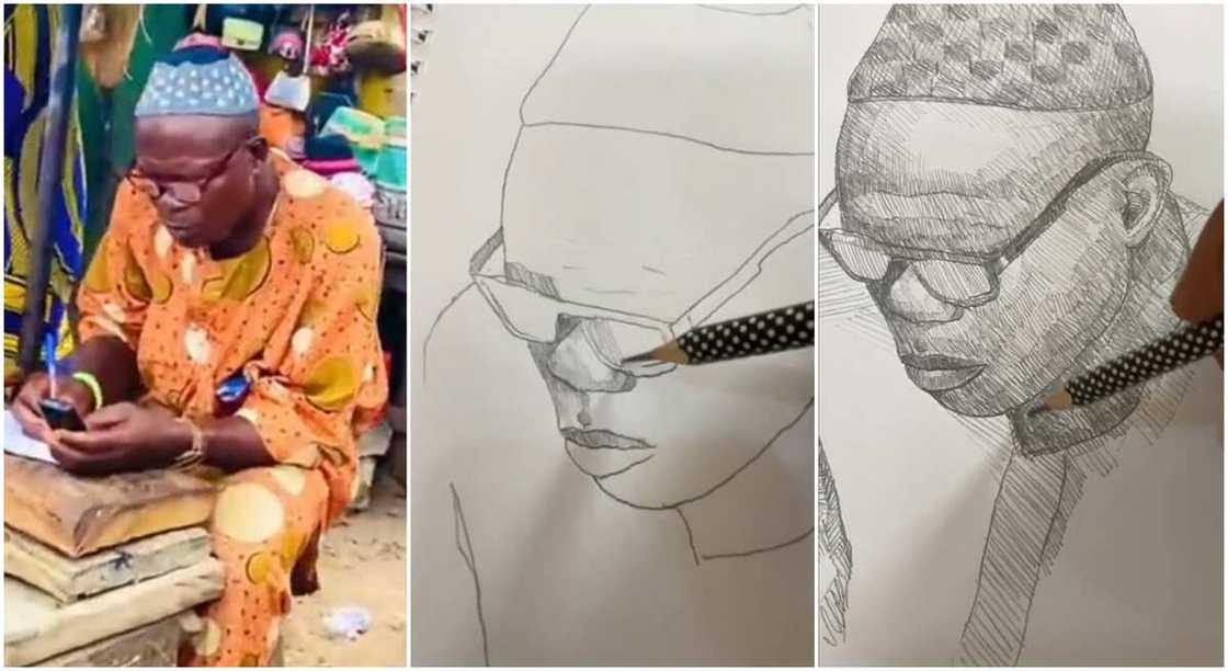 Photos of a meat seller sketched by an artist. Photos of a meat seller sketched by an artist.