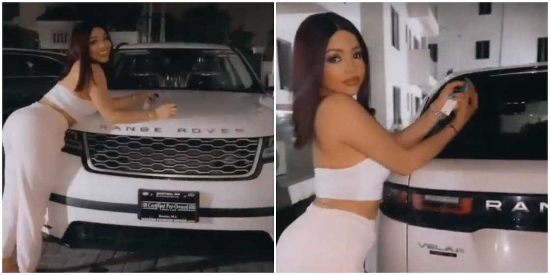 Photos of Nengi posing with her new car. Photos of Nengi posing with her new car.