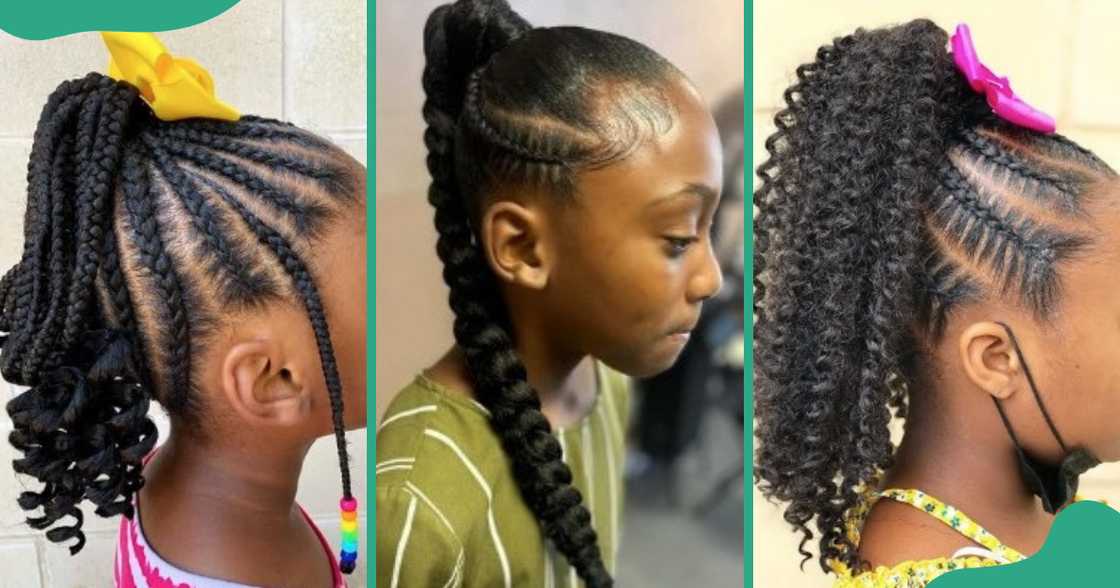 Two children wearing curly high ponies Two children wearing curly high ponies