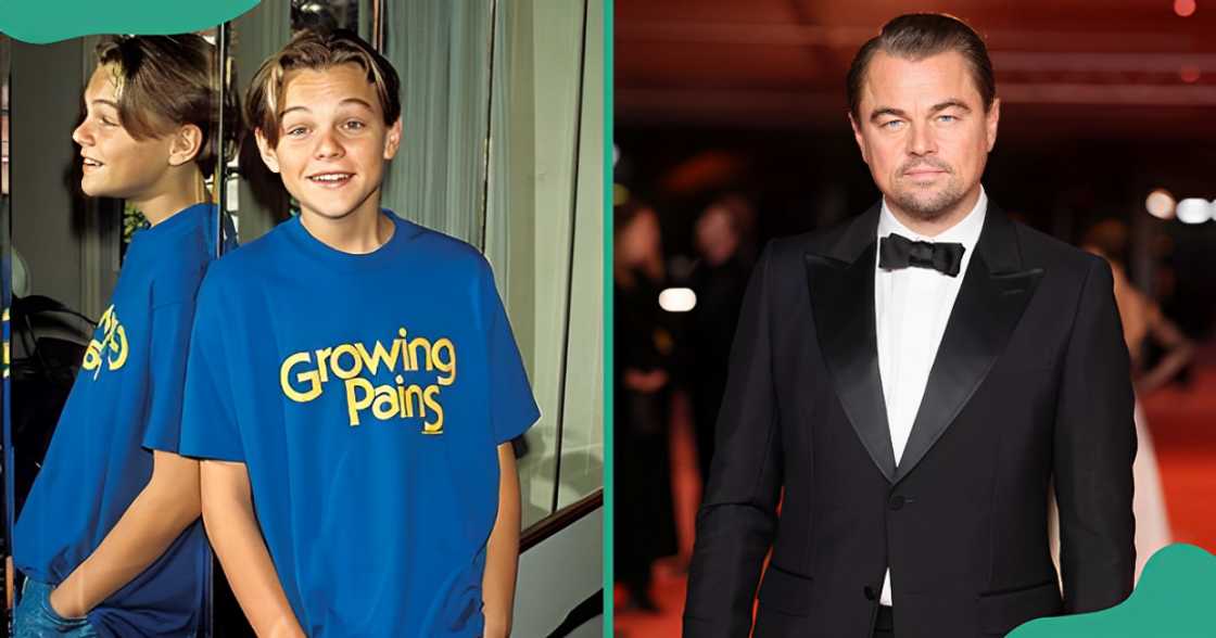 Leonardo DiCaprio poses wearing a Growing Pains branded t-shirt (L). The actor attended the 3rd Annual Academy Museum Gala (R). Leonardo DiCaprio poses wearing a Growing Pains branded t-shirt (L). The actor attended the 3rd Annual Academy Museum Gala (R).