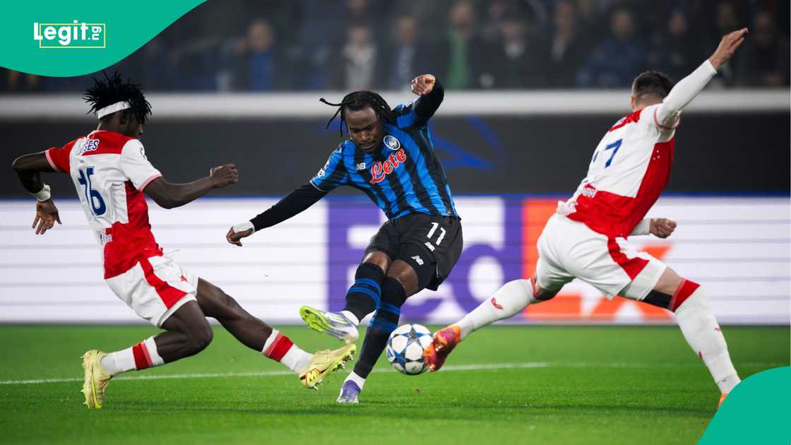 Ademola Lookman, Atalanta, Slavia Praha, New Balance Stadium, Bergamo, Italy, UEFA Champions League. Ademola Lookman, Atalanta, Slavia Praha, New Balance Stadium, Bergamo, Italy, UEFA Champions League.