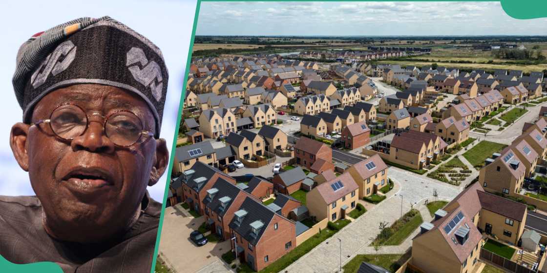 President Bola Tinubu and a housing estate