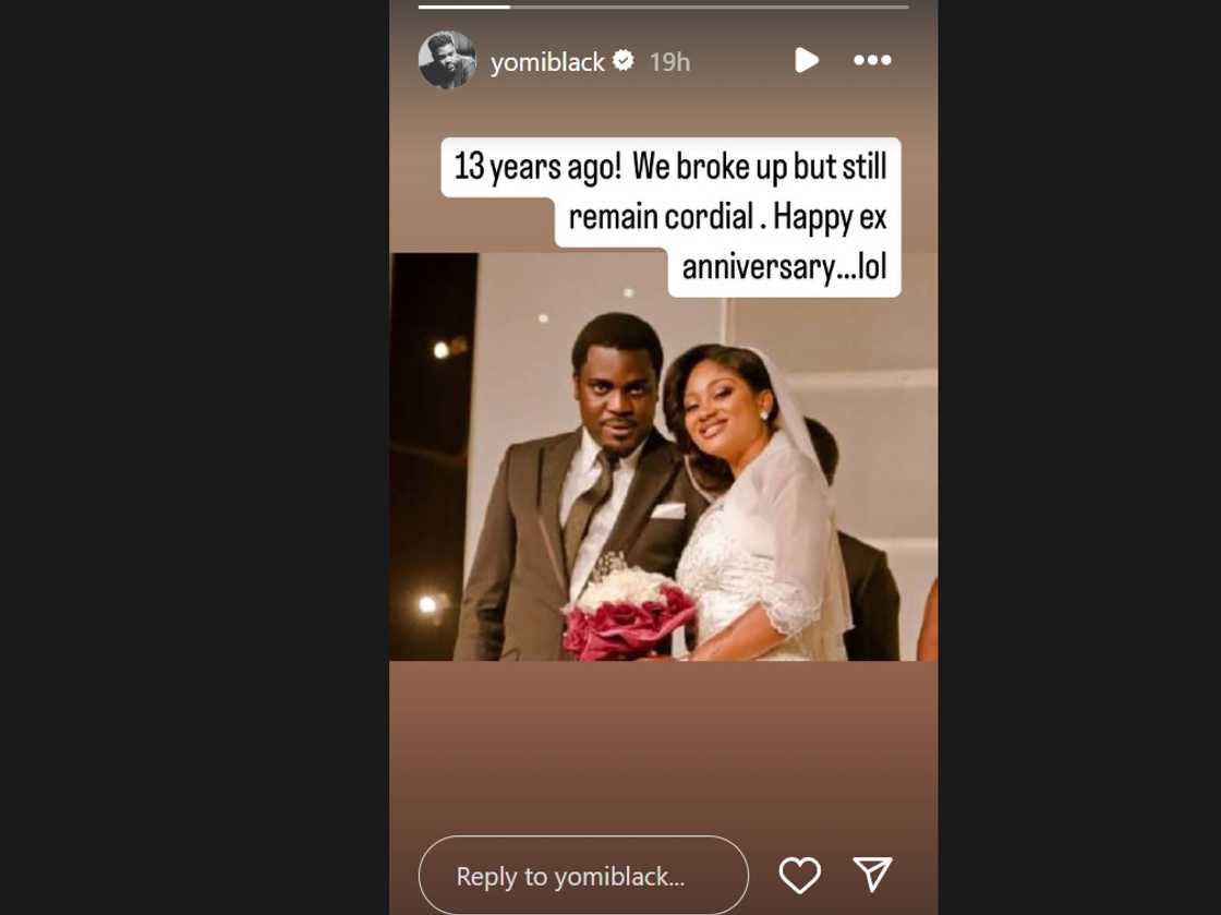 Actor Yomi Black sends shoutout to ex-wife, Elizabeth. Actor Yomi Black sends shoutout to ex-wife, Elizabeth.