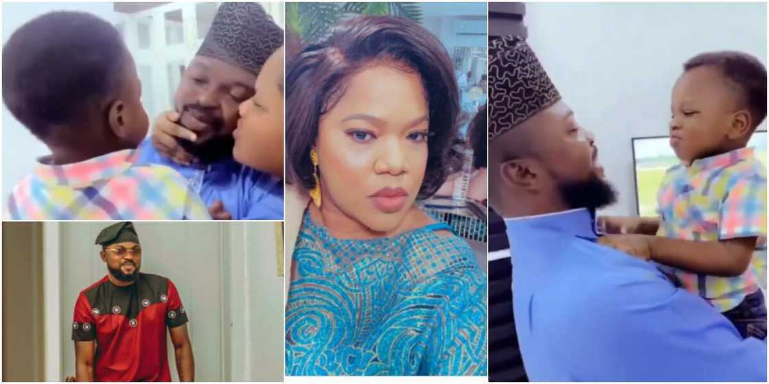 Toyin Abraham could be seen with her hubby and son serving family goal Toyin Abraham could be seen with her hubby and son serving family goal