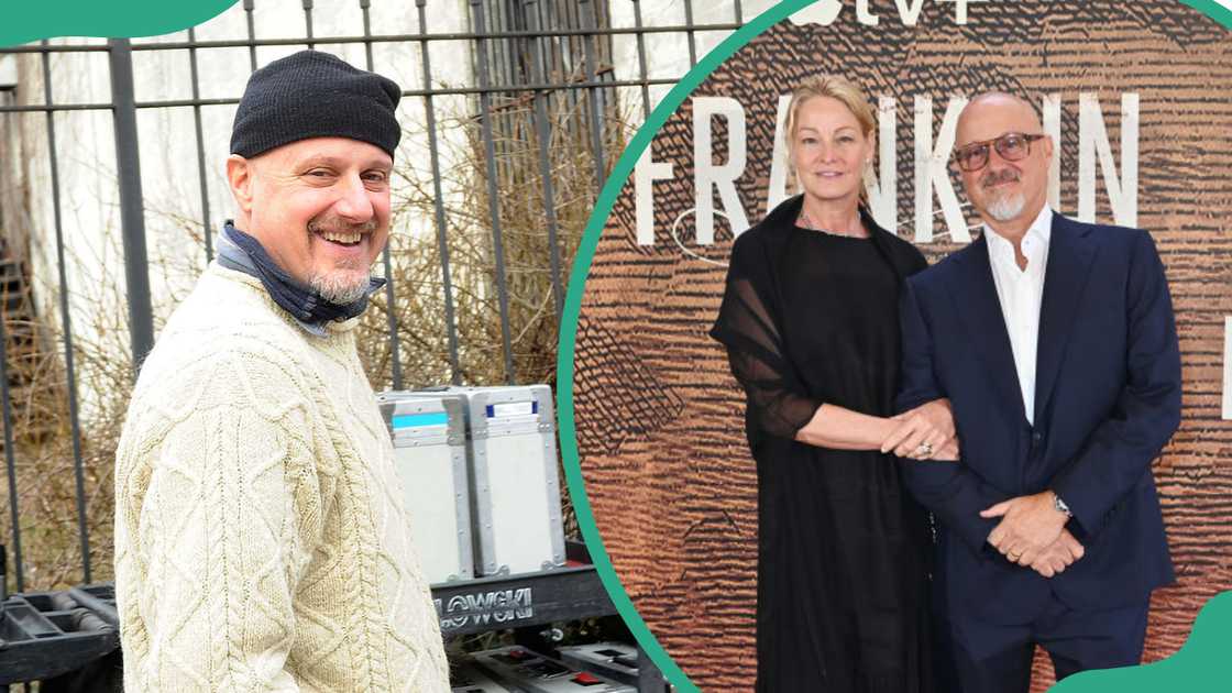 Grace Van Patten's father, Tim (L). Wendy Rossmeyer and Timothy Van Patten attend a dinner party in 2024 (R)