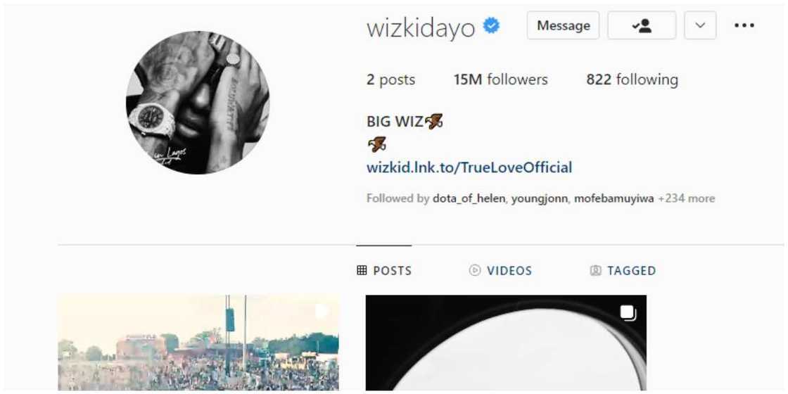 Wizkid's IG page Wizkid's IG page