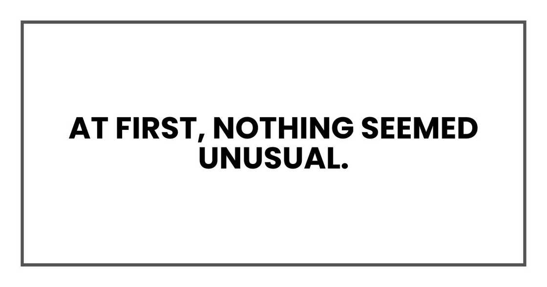 At first, nothing seemed unusual. At first, nothing seemed unusual.