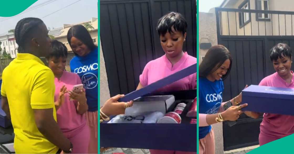 Lady locates actress Bambam and hands her gift box in cute video