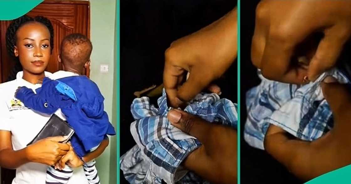 Mum finds stones, leaves in toddler's pocket. Mum finds stones, leaves in toddler's pocket.