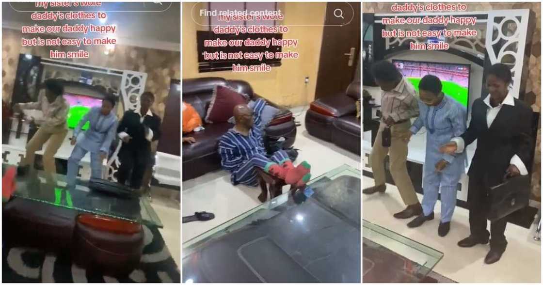 Three daughters, dad, clothes, TV Three daughters, dad, clothes, TV