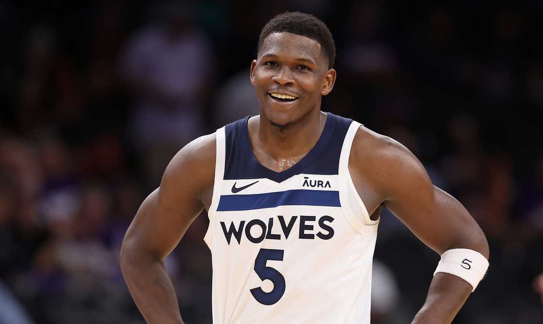 Anthony Edwards of the Minnesota Timberwolves reacts during a 2024 game Anthony Edwards of the Minnesota Timberwolves reacts during a 2024 game