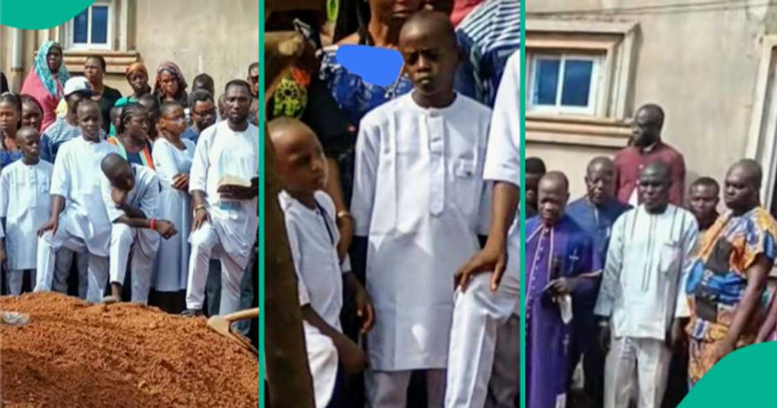 Boy stays calm and composed during his mother's burial. Boy stays calm and composed during his mother's burial.