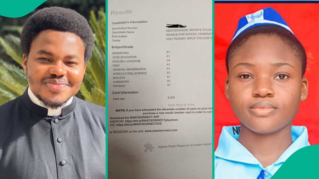 Catholic priest shares his niece's WAEC result. Catholic priest shares his niece's WAEC result.