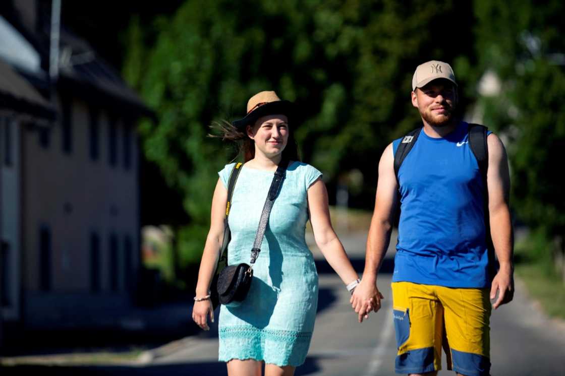 Happy campers: Czech holidaymakers Ales Zidek (right) and Vera Cajkova Happy campers: Czech holidaymakers Ales Zidek (right) and Vera Cajkova