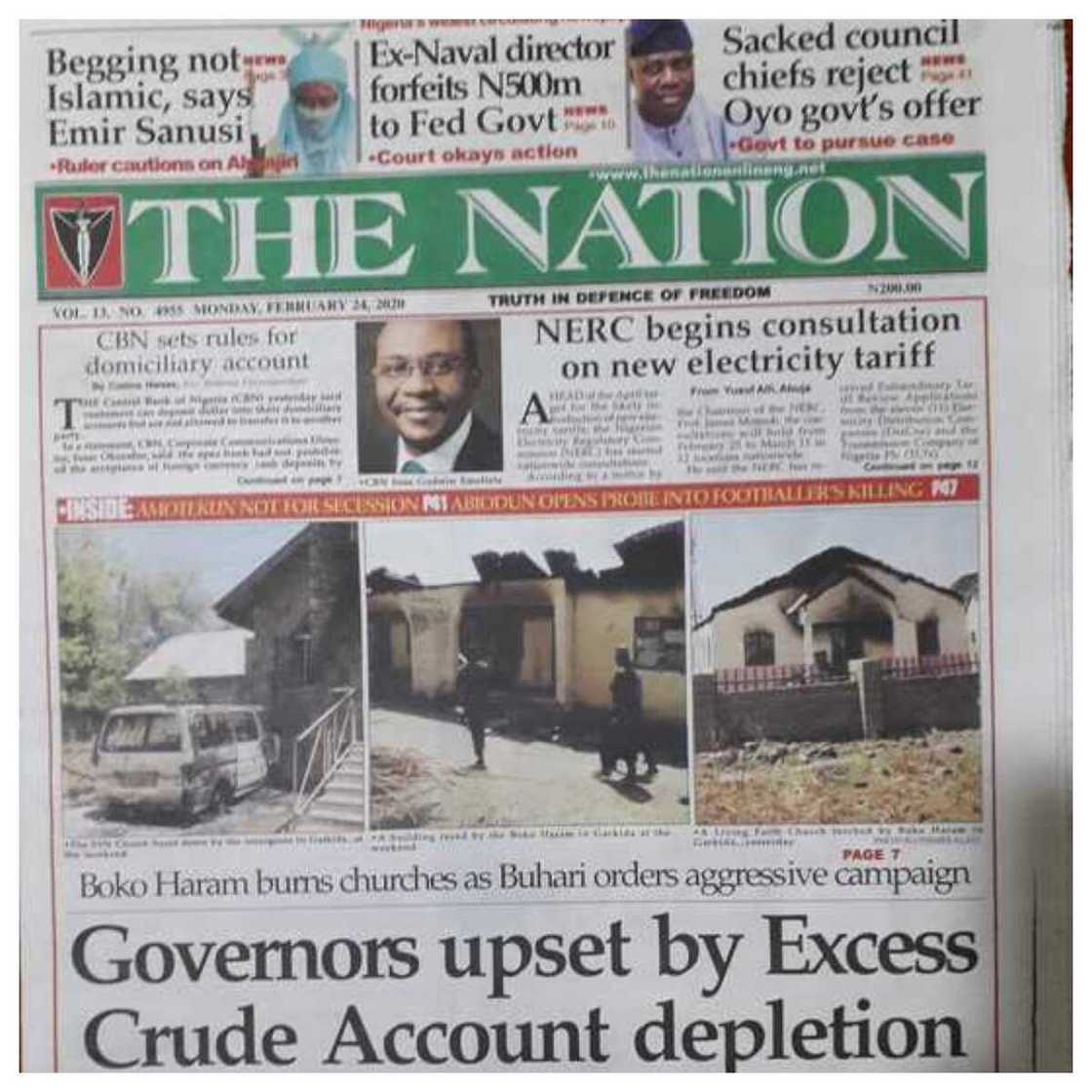 Newspapers review February 24: Governors worried over depletion of Excess Crude Acount Newspapers review February 24: Governors worried over depletion of Excess Crude Acount