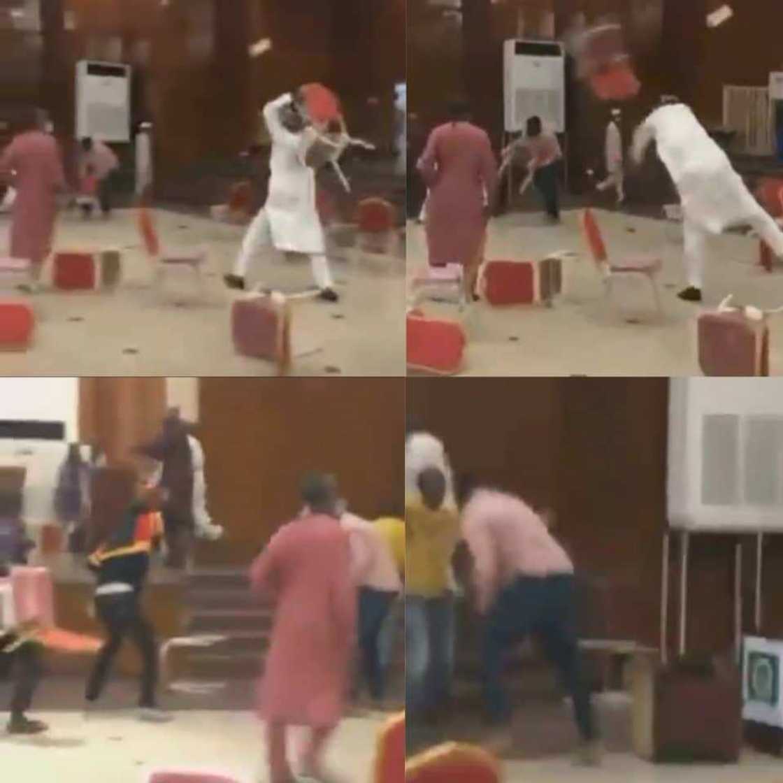 "They finally left brooms": Nigerians react to video of Kwara APC members throwing chairs