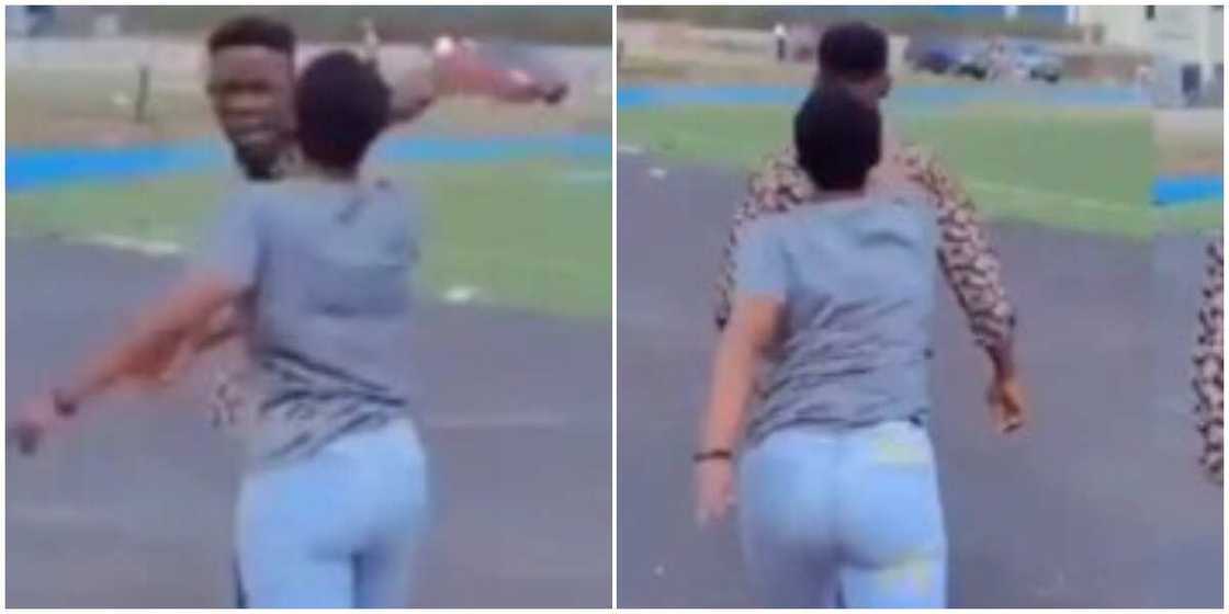 You won't go anywhere -Lady refuses to let go as man asks for break up in public You won't go anywhere -Lady refuses to let go as man asks for break up in public