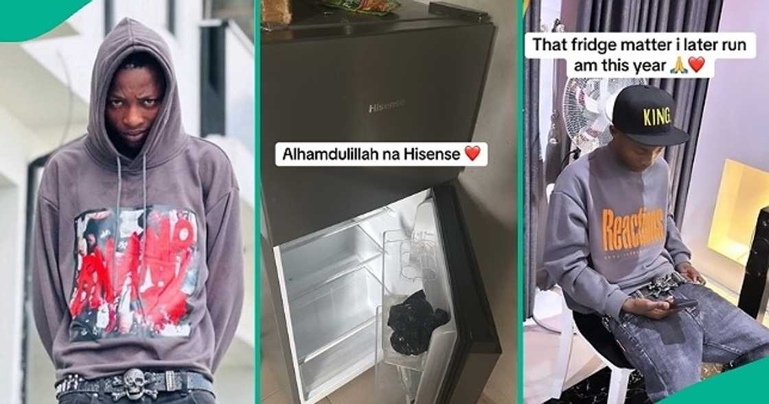 Man celebrates buying new fridge Man celebrates buying new fridge