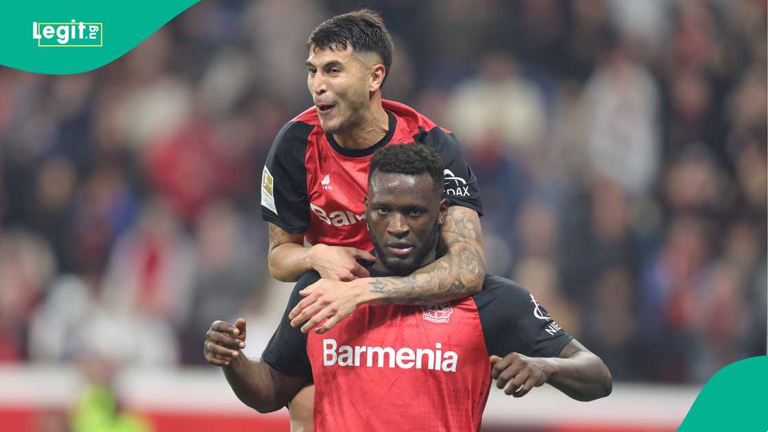 Exequiel Palacios, Victor Boniface, Bayer Leverkusen, VfL Bochum 1848, Bay Arena, Germany. Exequiel Palacios, Victor Boniface, Bayer Leverkusen, VfL Bochum 1848, Bay Arena, Germany.