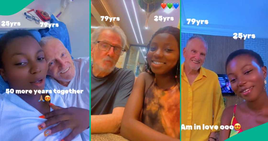 25-year-old lady flaunts her 75 years old Oyinbo lover, many react to sweet video