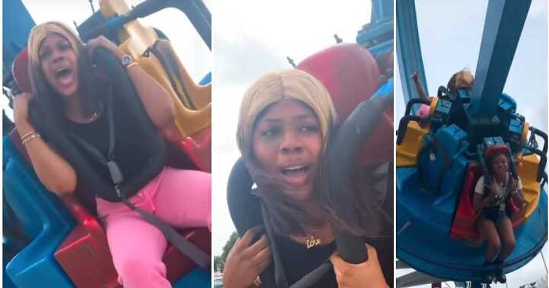 Roller coaster, first time, scary ride Roller coaster, first time, scary ride