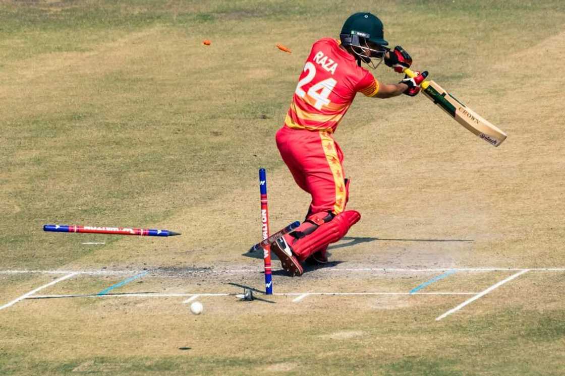 Zimbabwe captain Sikandar Raza is bowled for a golden duck by Ebadot Hossain during the third ODI in Harare Zimbabwe captain Sikandar Raza is bowled for a golden duck by Ebadot Hossain during the third ODI in Harare