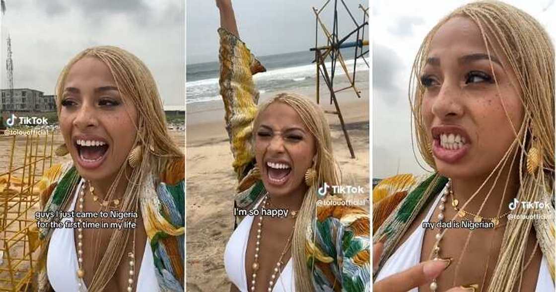 Lady excited to be in Nigeria for the first time Lady excited to be in Nigeria for the first time