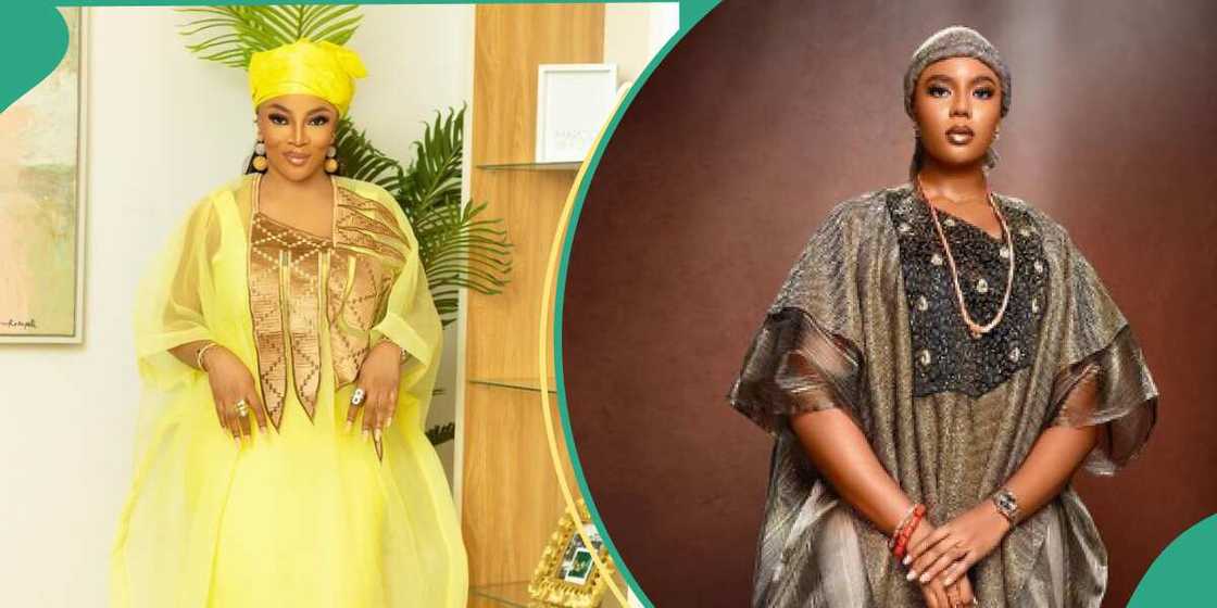 Toke Makinwa and Nancy Isime in agbada styles